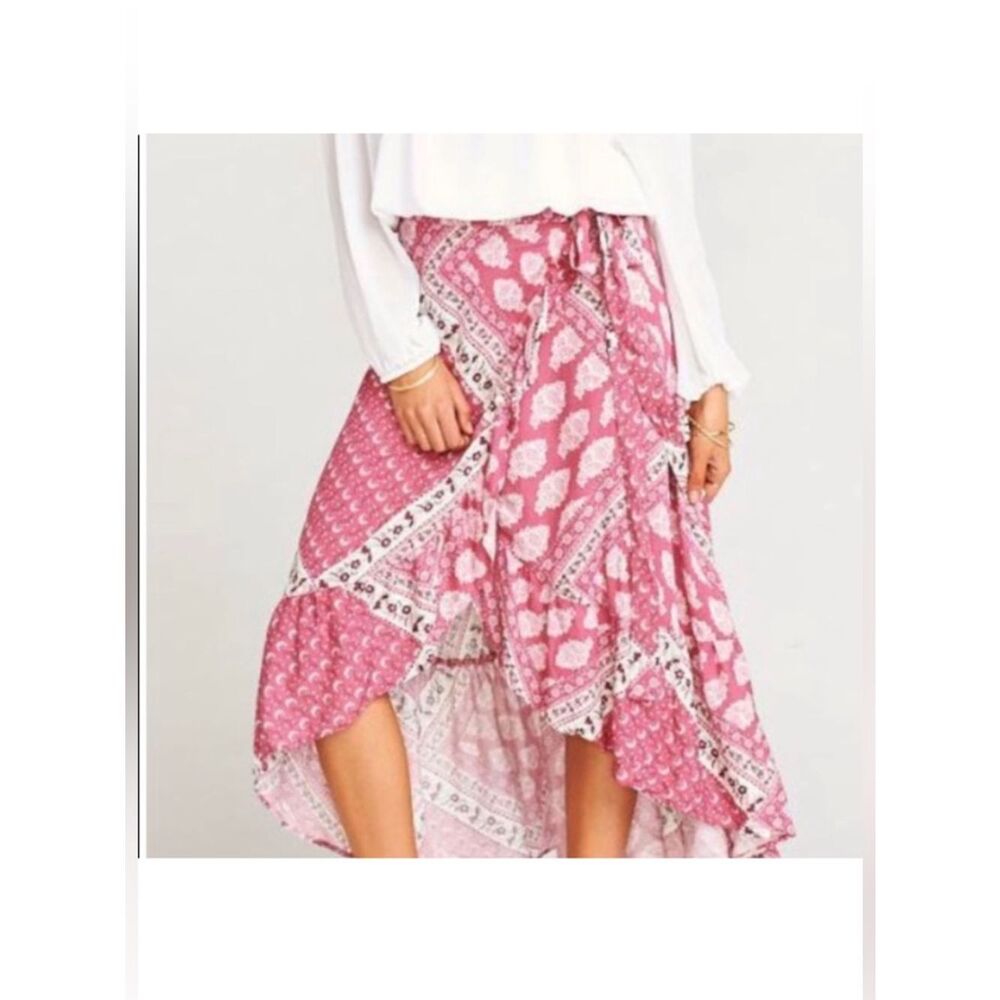Anthropologie Show Me Your MuMu Pink Paisley High-Low Wrap Tie Skirt - Picture 2 of 7